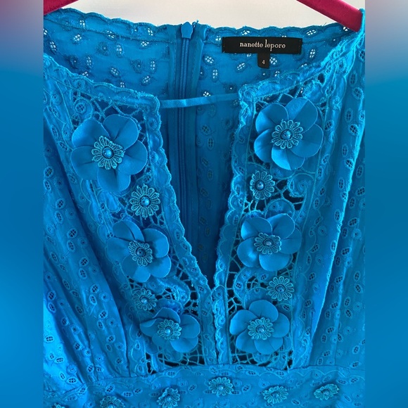 Nanette Lepore Azul 3D Flower Lace Overlay Dress size 4 Old Money Luxurious Rich - Picture 5 of 8